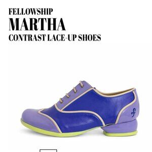 RARE Fluevog Martha Fellowship Lace Up Purple Neon Green 7.5 7 Leather Retro